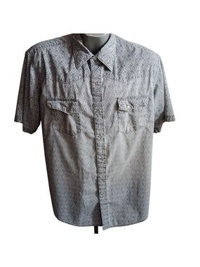 Men's Cowboy Western Shirt XL Vintage 1970's Medallion Print gray/Teal Hippy